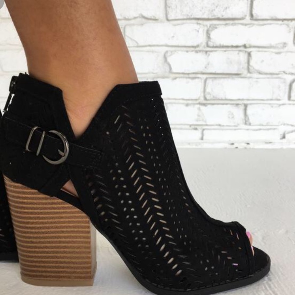 The Barnes Bootie | Black Peep Toe Ankle Bootie - Picture 2 of 8